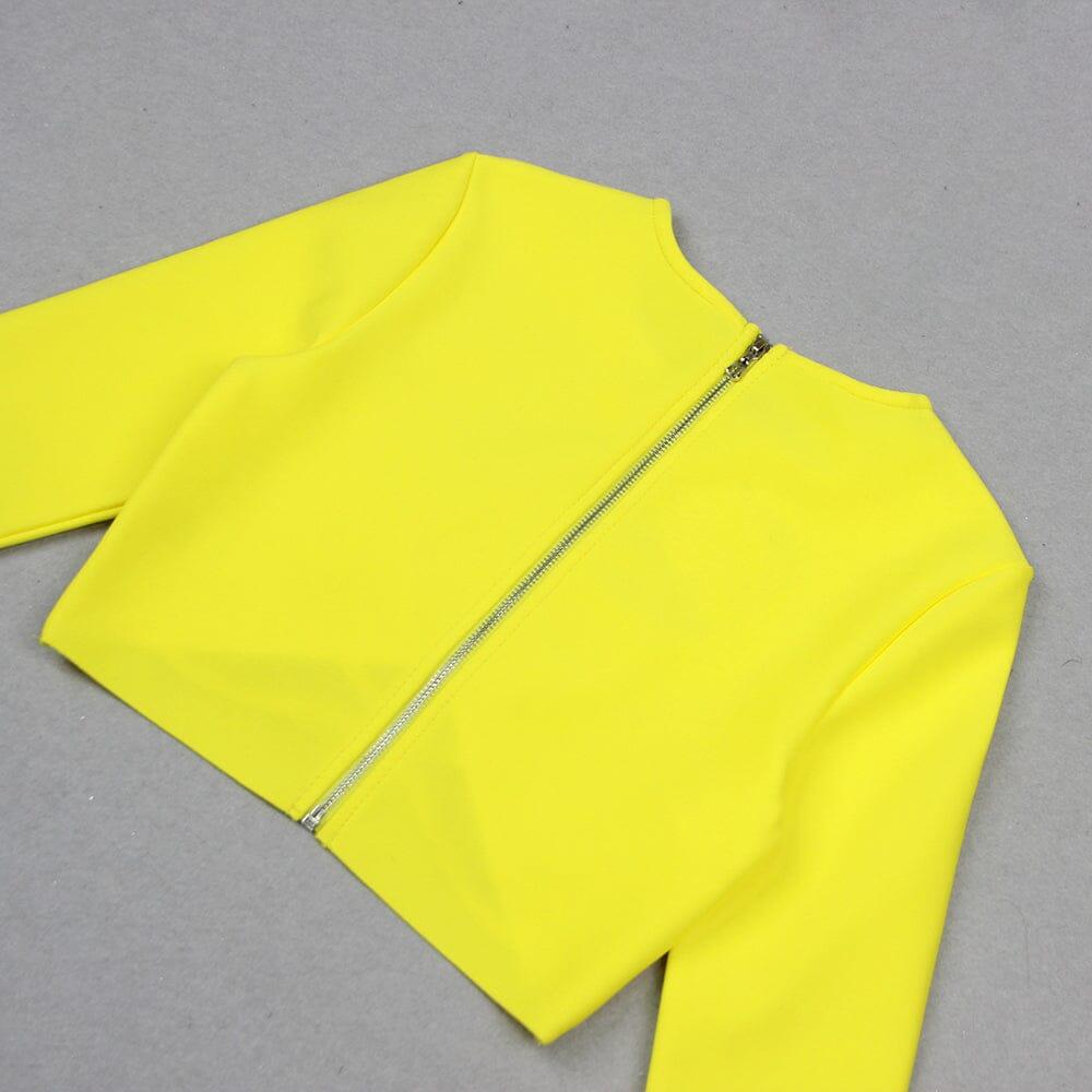 YELLOW BEADED STARFISH DIAMOND LONG SLEEVE HIGH WAISTED SPLIT SKIRT