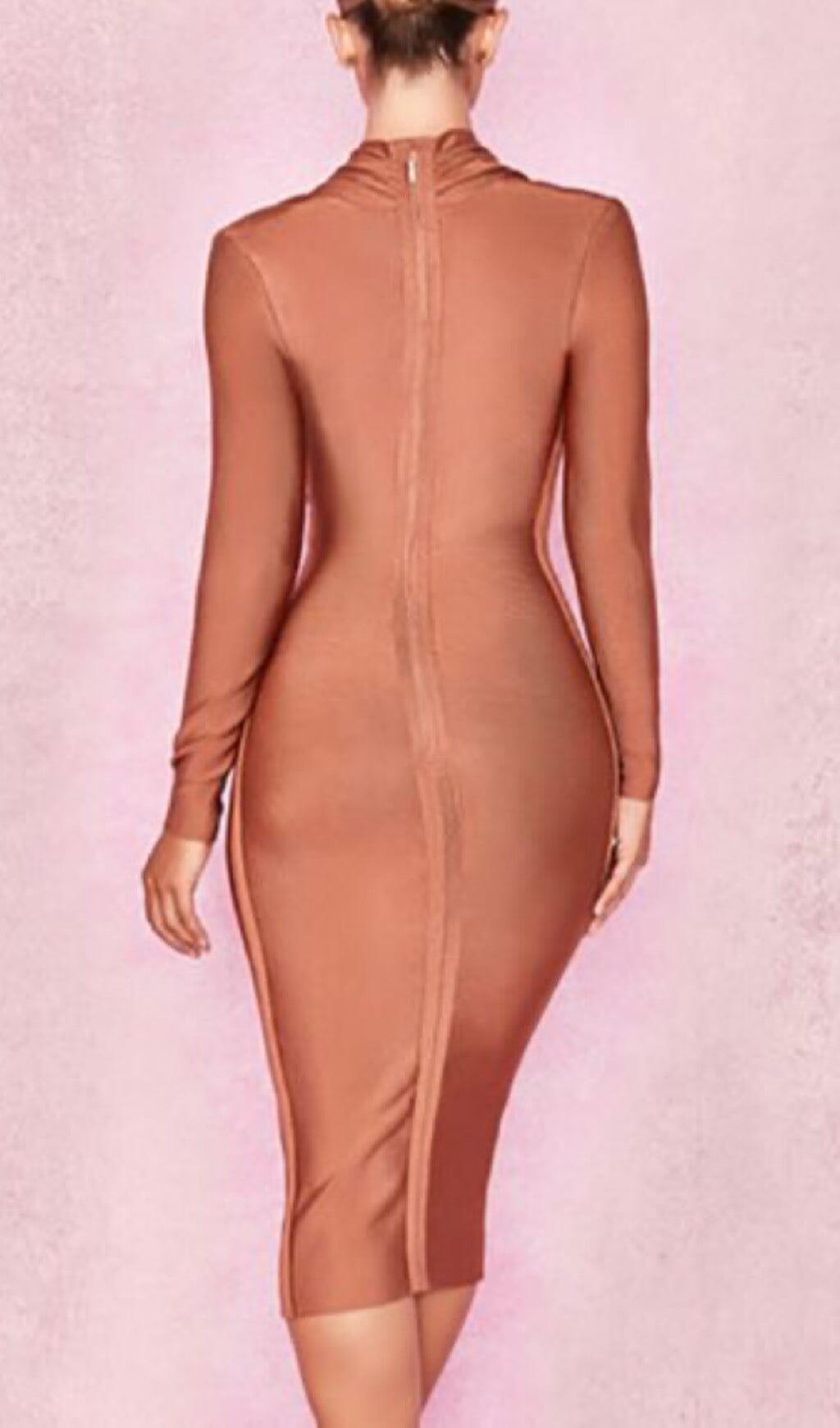 DARK V SKINNY DRESS IN CHOCOLATE