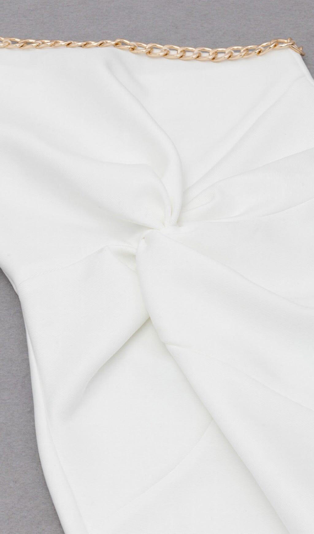 CROSS-SHOULDER CHAIN DRESS IN WHITE