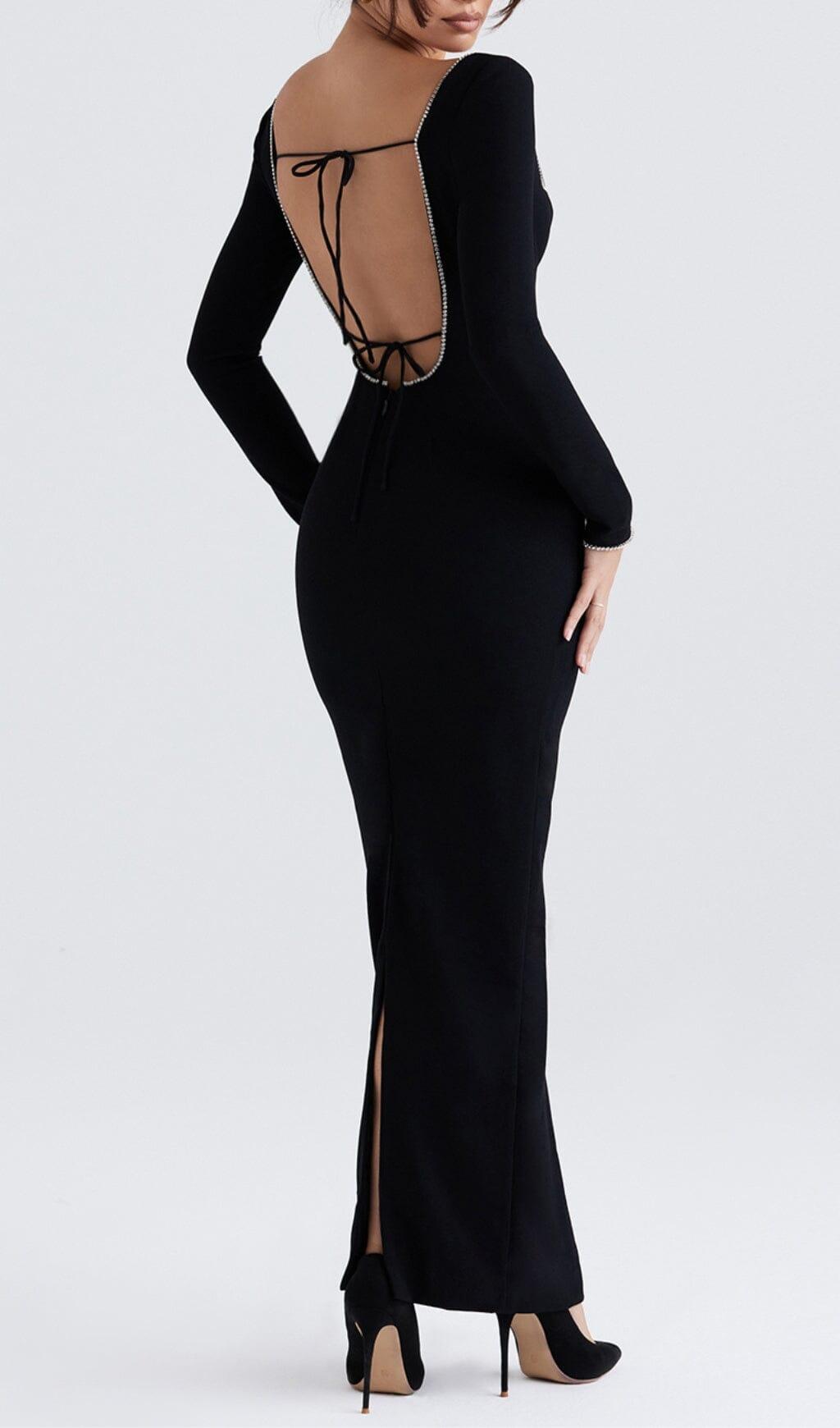 BLACK CRYSTAL EMBELLISHED MAXI DRESS