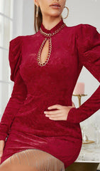 WINE RED CHINESE STYLE DARK GRAIN MINI DRESS