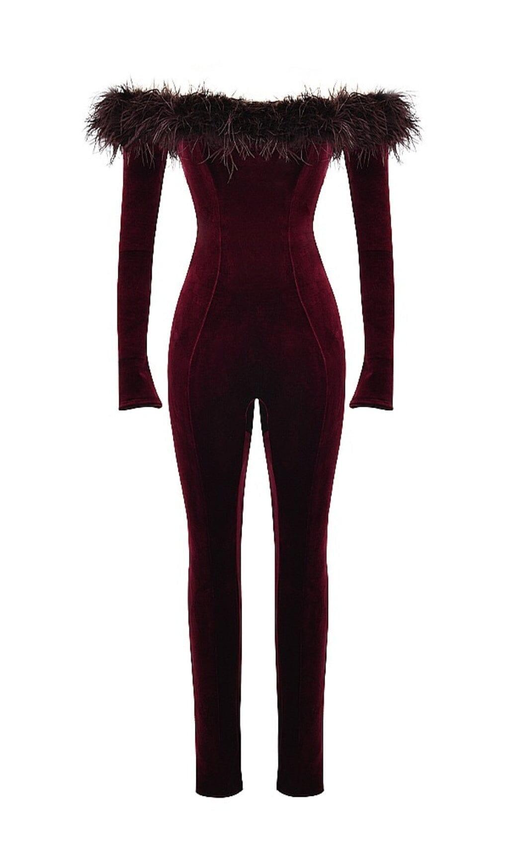 BLACK CHERRY VELVET JUMPSUIT