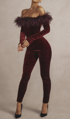 BLACK CHERRY VELVET JUMPSUIT