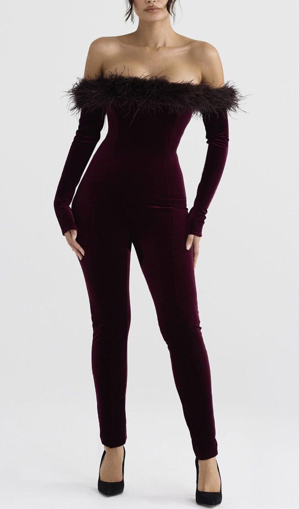 BLACK CHERRY VELVET JUMPSUIT