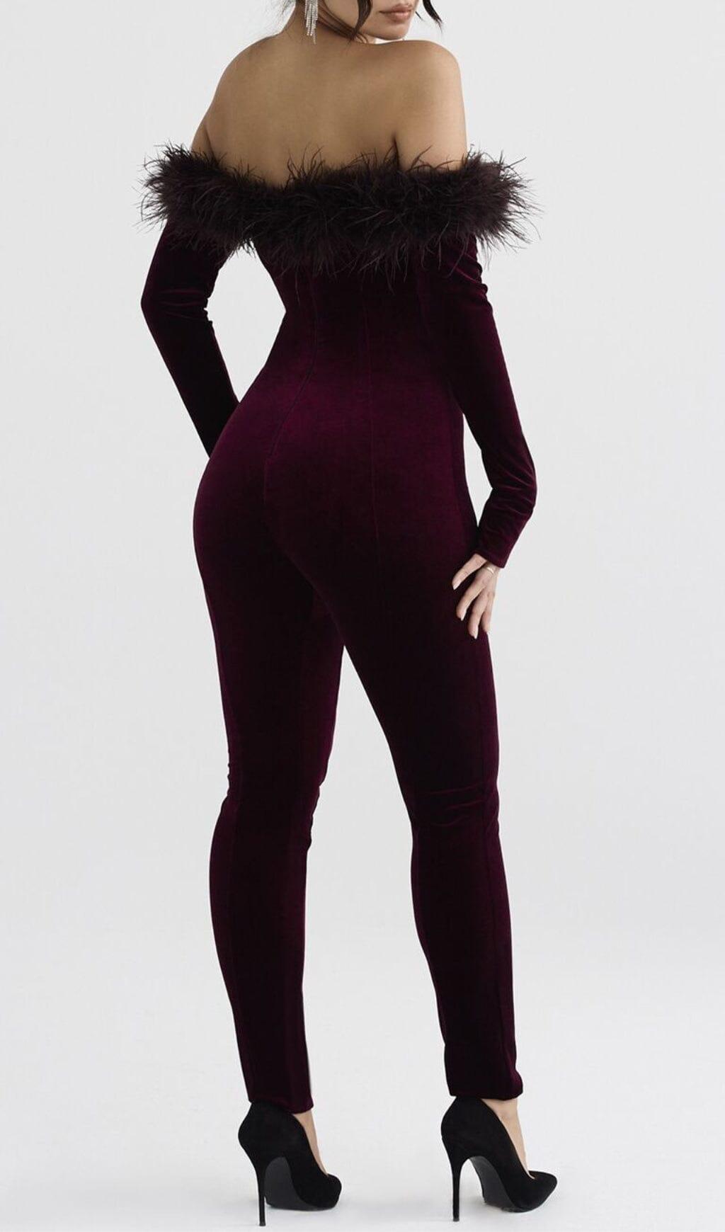 BLACK CHERRY VELVET JUMPSUIT