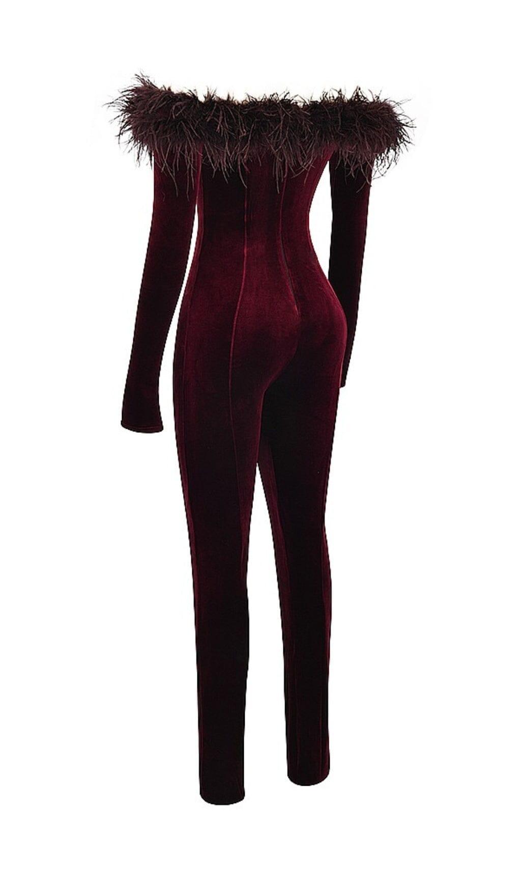 BLACK CHERRY VELVET JUMPSUIT