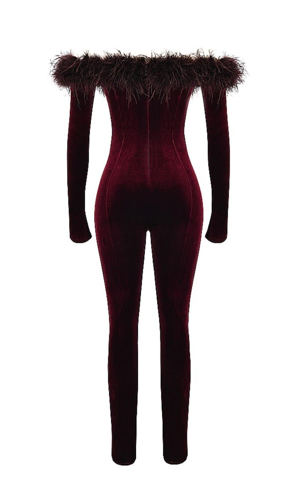 BLACK CHERRY VELVET JUMPSUIT