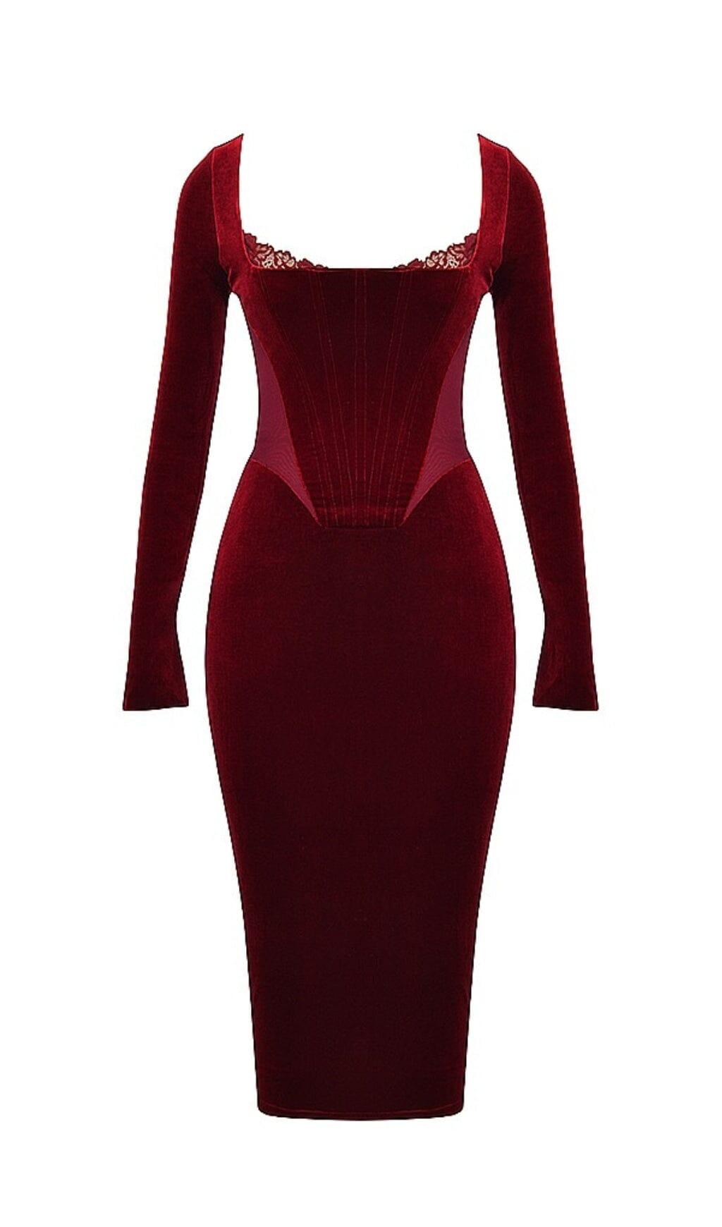 WINE VELVET CORSET DRESS