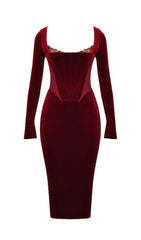 WINE VELVET CORSET DRESS