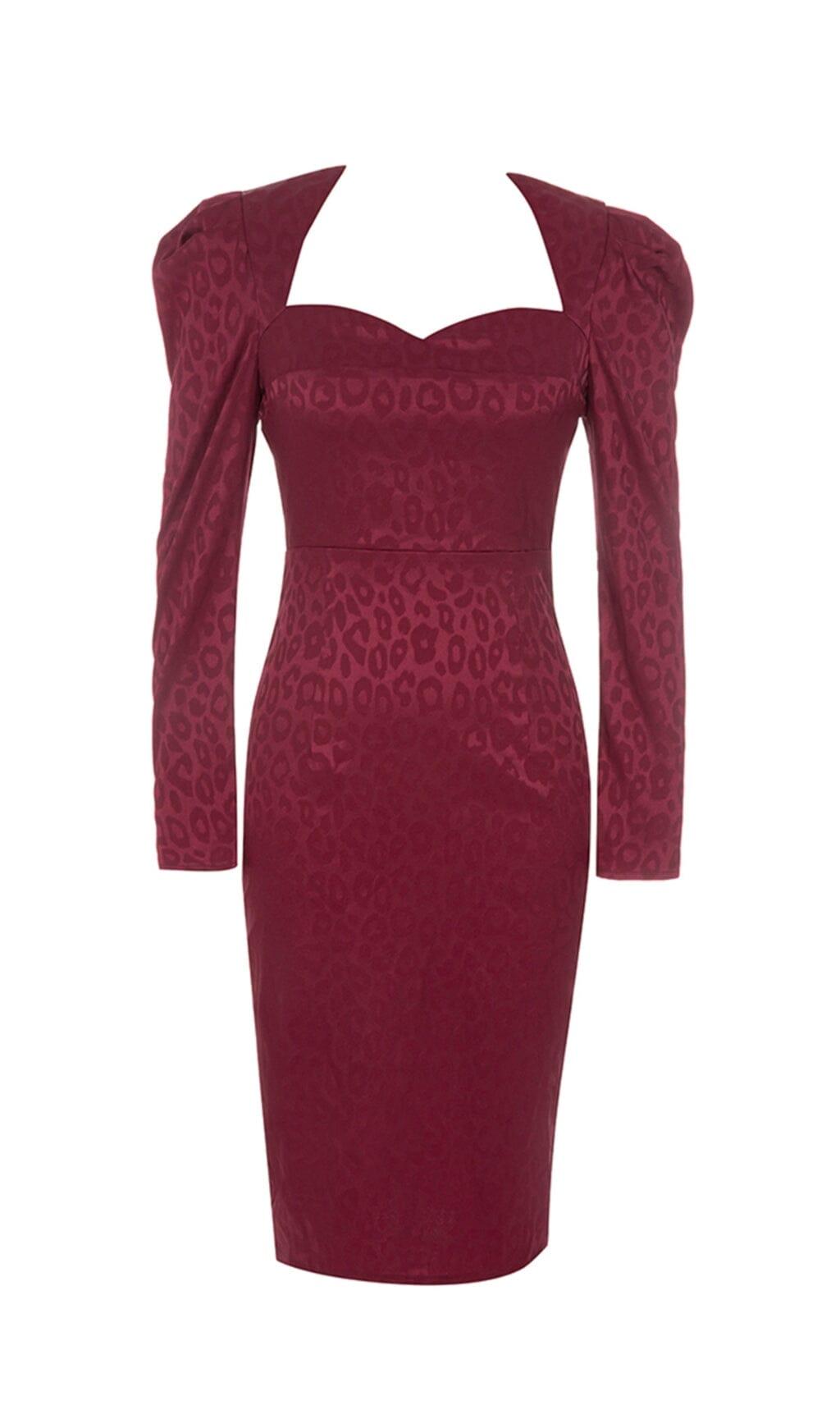 JACQUARD LONG SLEEVES MIDI DRESS IN INTENSE RUST