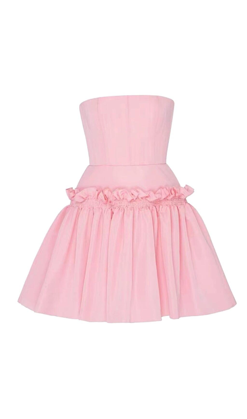 STRAPLESS RUFFLES SLEEVES MINI DRESS IN SOFT PINK