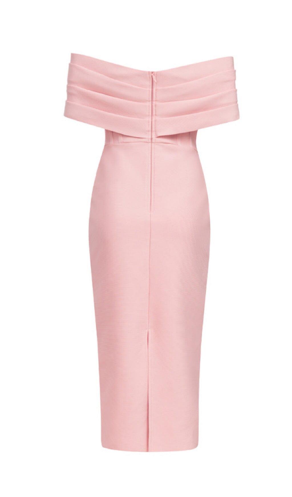 DEEP V SKINNY MIDI DRESS IN PINK