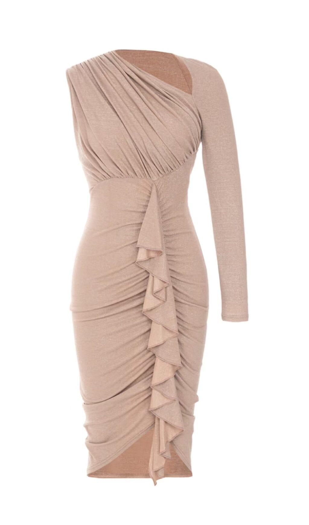 STREAMER IRREGULAR RUFFLE DRESS IN APRICOT