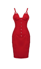 TAPERED BODICE STRAPPY MINI DRESS IN RED