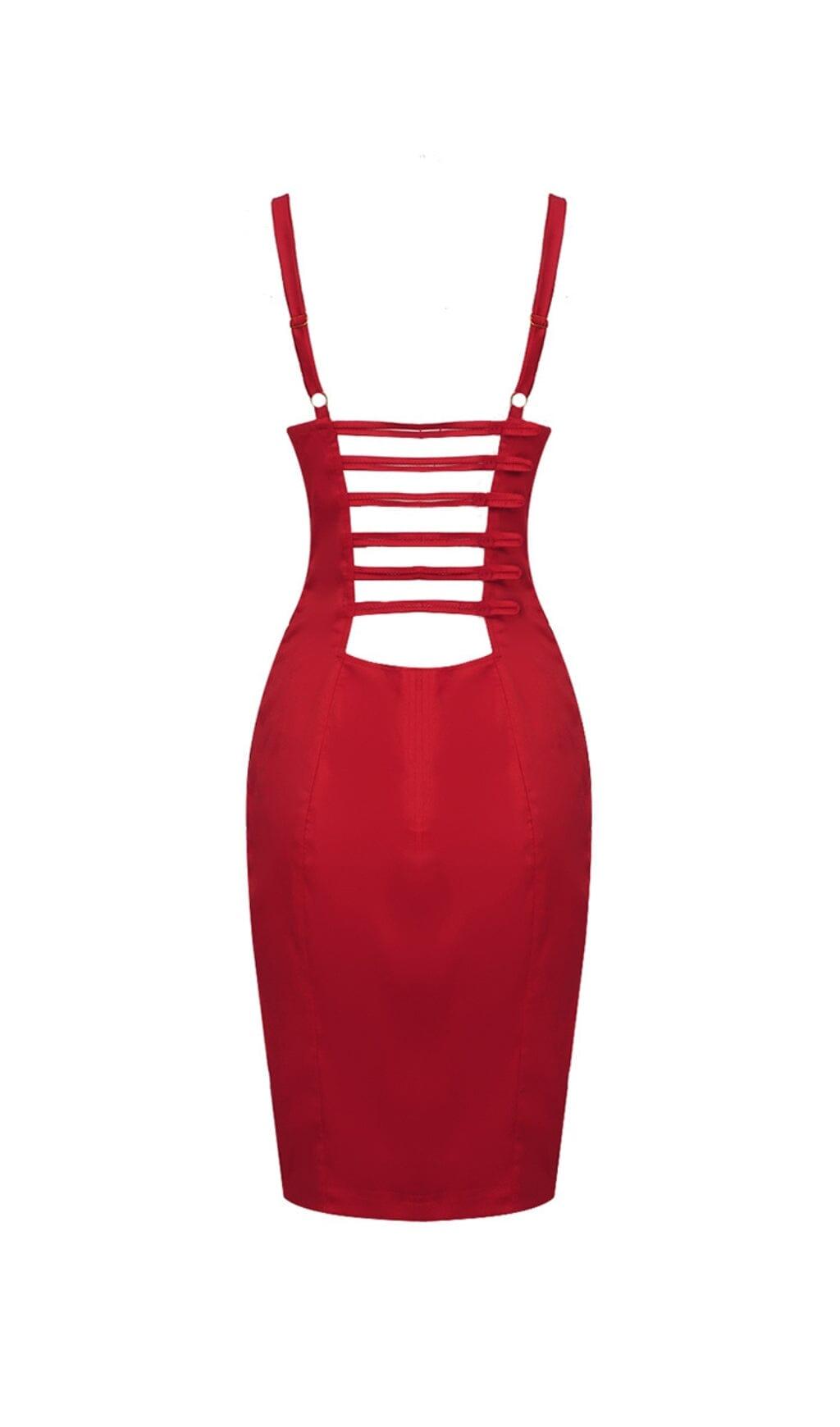 TAPERED BODICE STRAPPY MINI DRESS IN RED