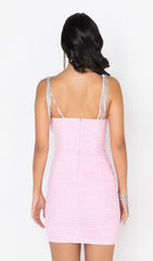 FRINGED MESH SKINNY MINI DRESS IN PINK