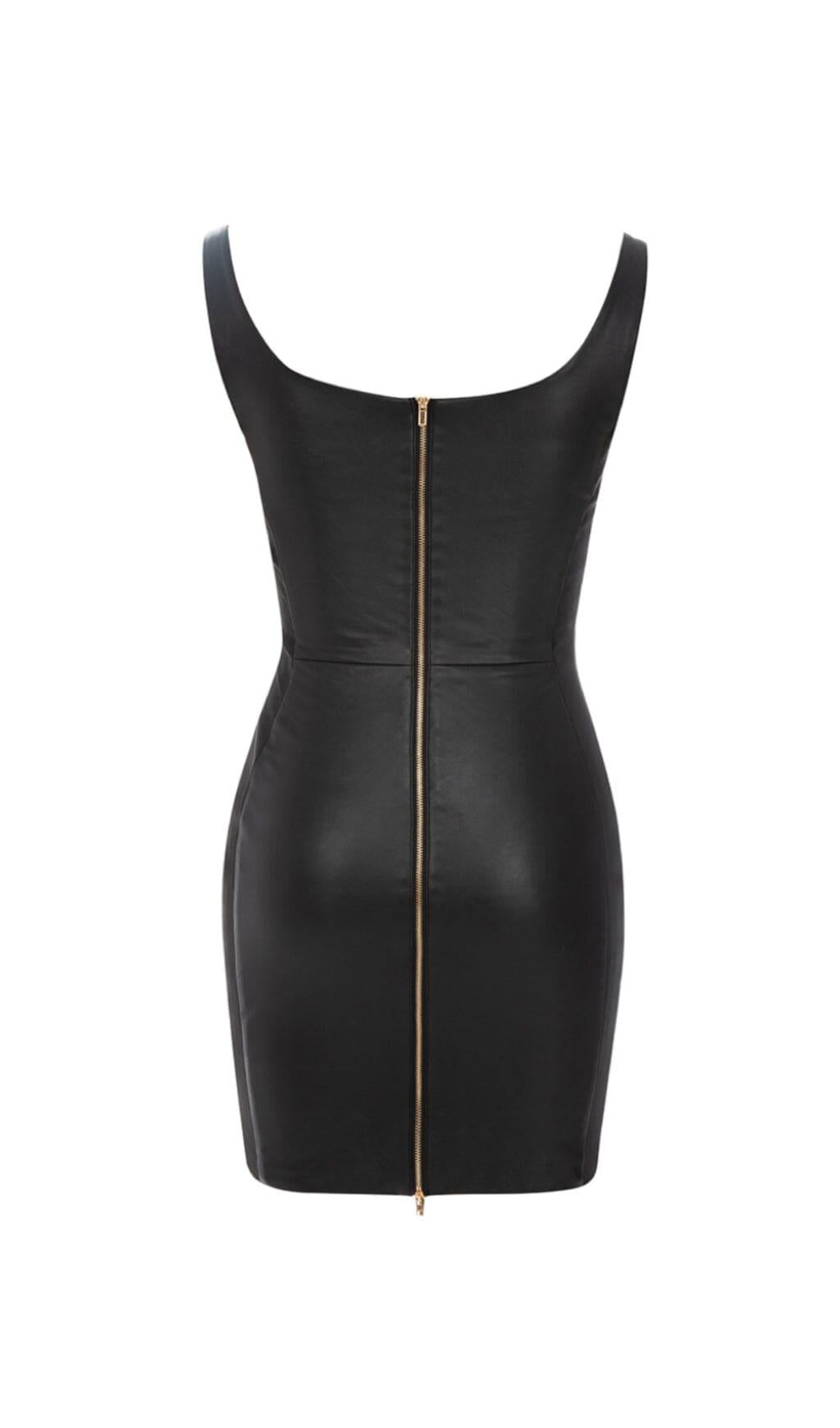 STITCHED LEATHER TIGHT MINI DRESS IN BLACK