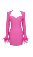 STRETCH LONG SLEEVES MINI DRESS IN HYPER PINK