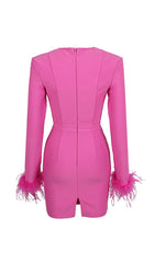 STRETCH LONG SLEEVES MINI DRESS IN HYPER PINK