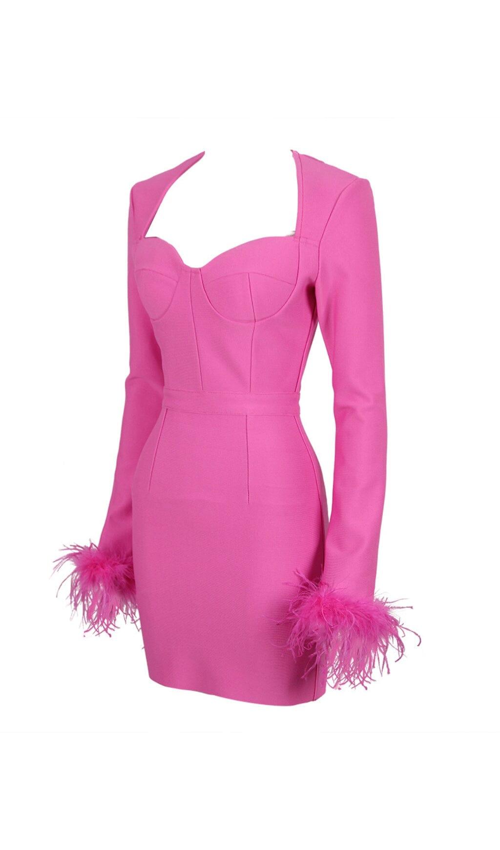 STRETCH LONG SLEEVES MINI DRESS IN HYPER PINK