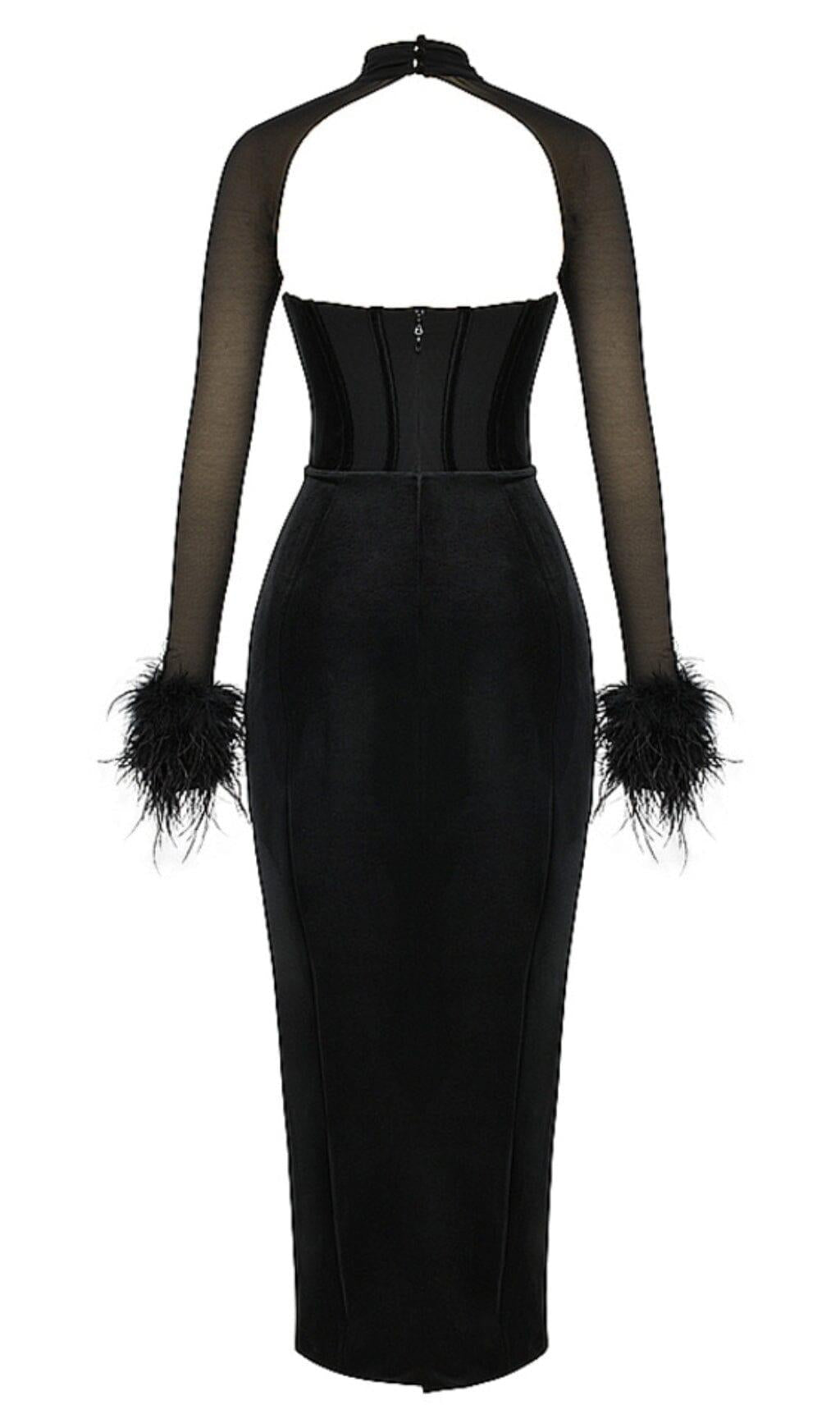 BLACK VELVET CORSET MAXI DRESS