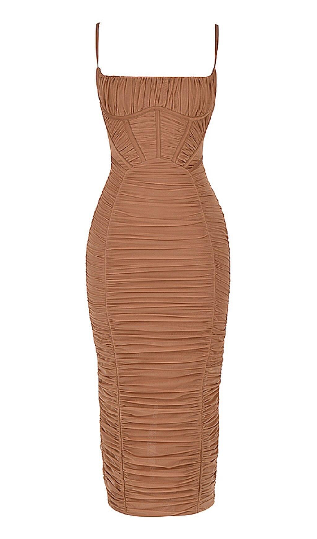 CORSET MAXI DRESS IN MOCHA