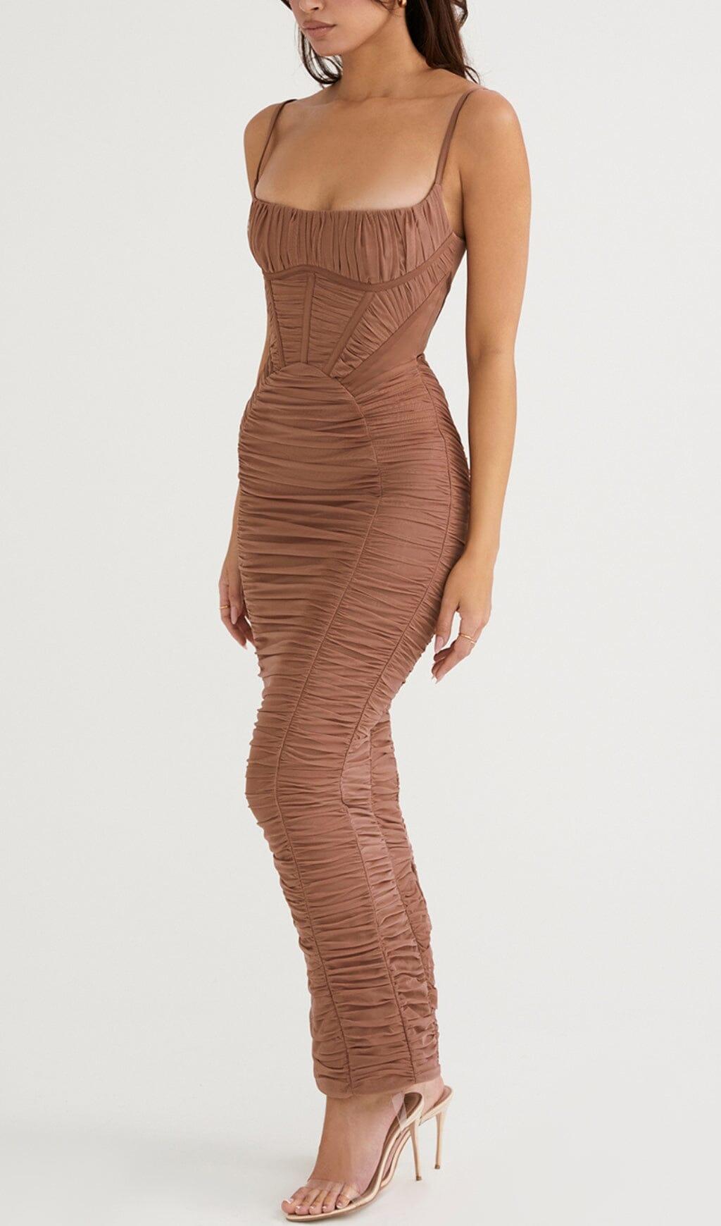 CORSET MAXI DRESS IN MOCHA