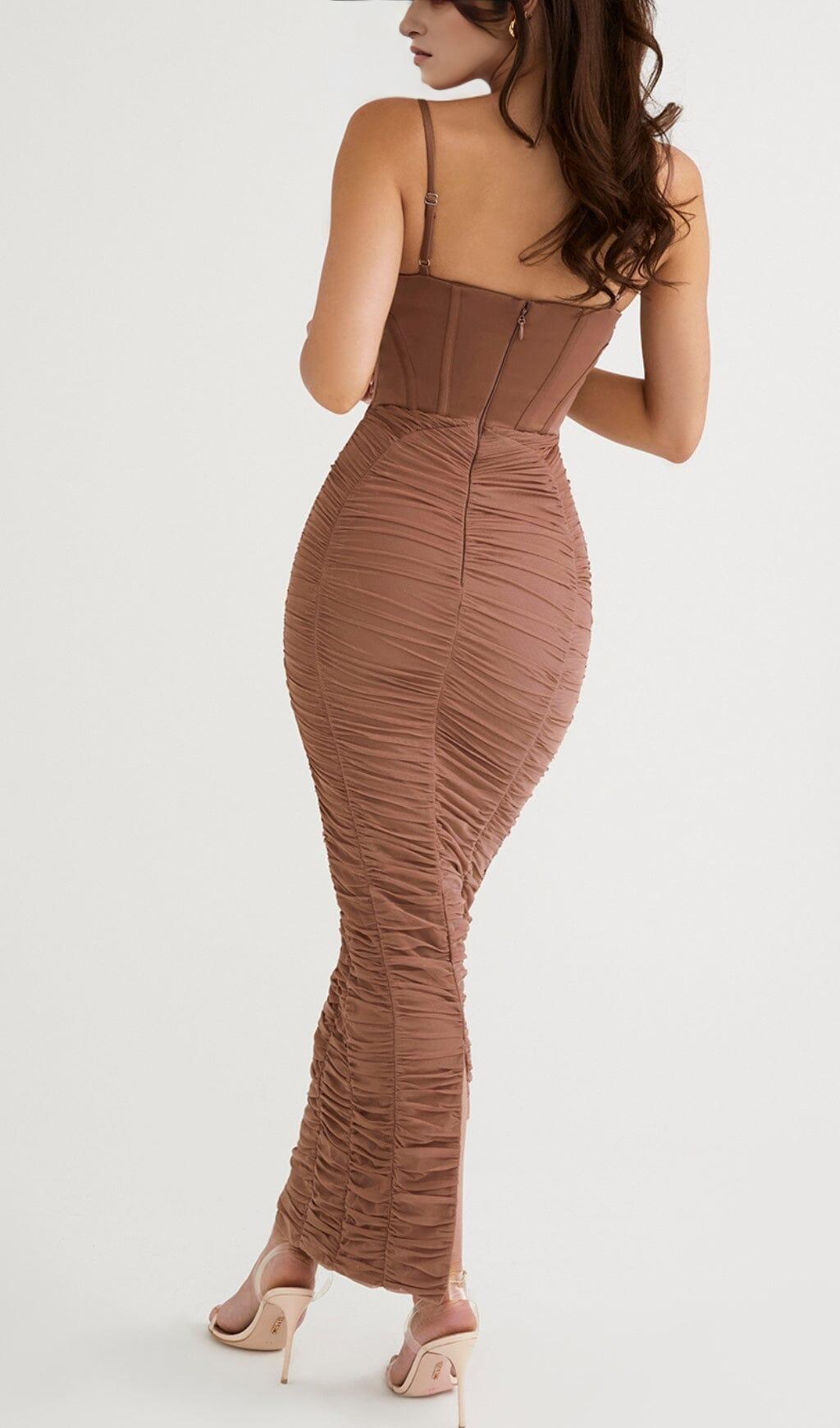 CORSET MAXI DRESS IN MOCHA