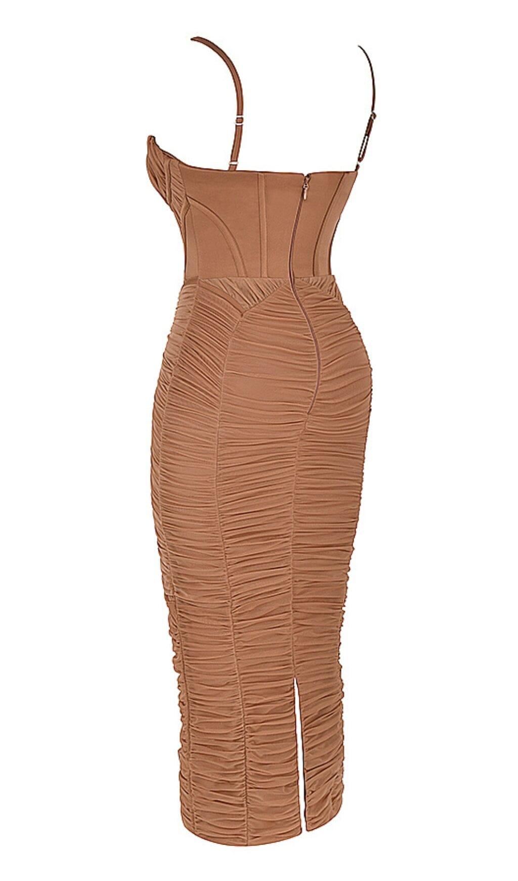 CORSET MAXI DRESS IN MOCHA