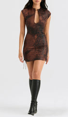 ANTIQUE COPPER LACE UP MINI DRESS