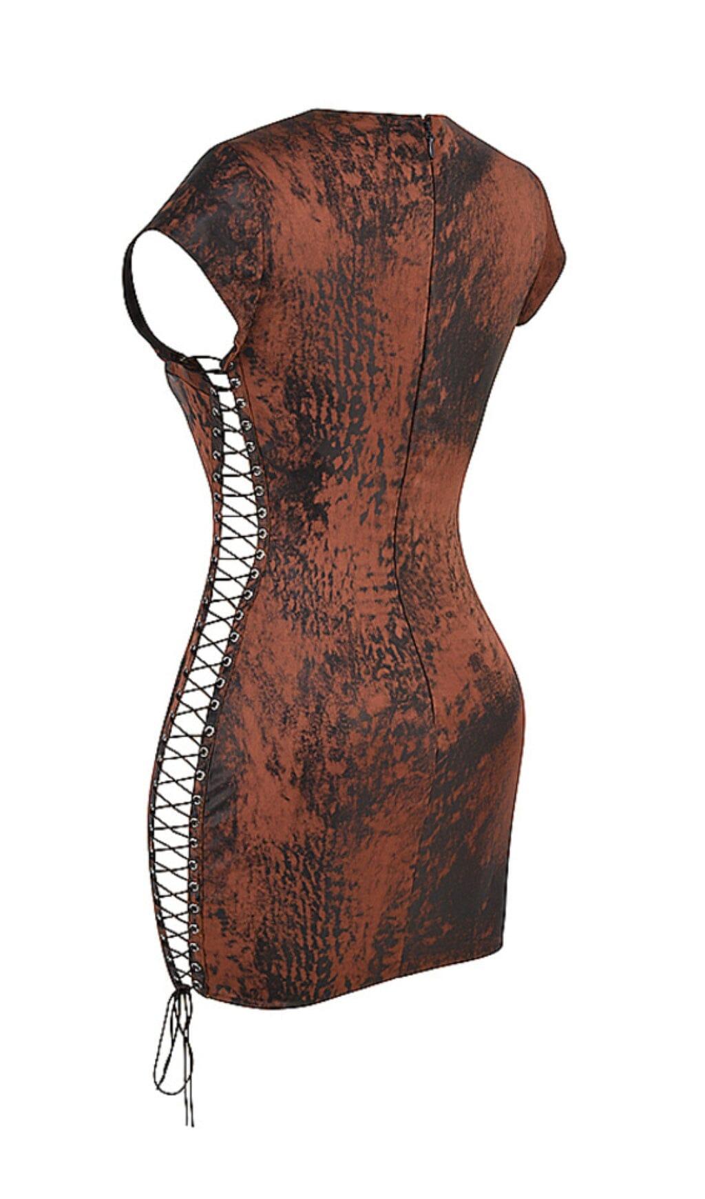 ANTIQUE COPPER LACE UP MINI DRESS