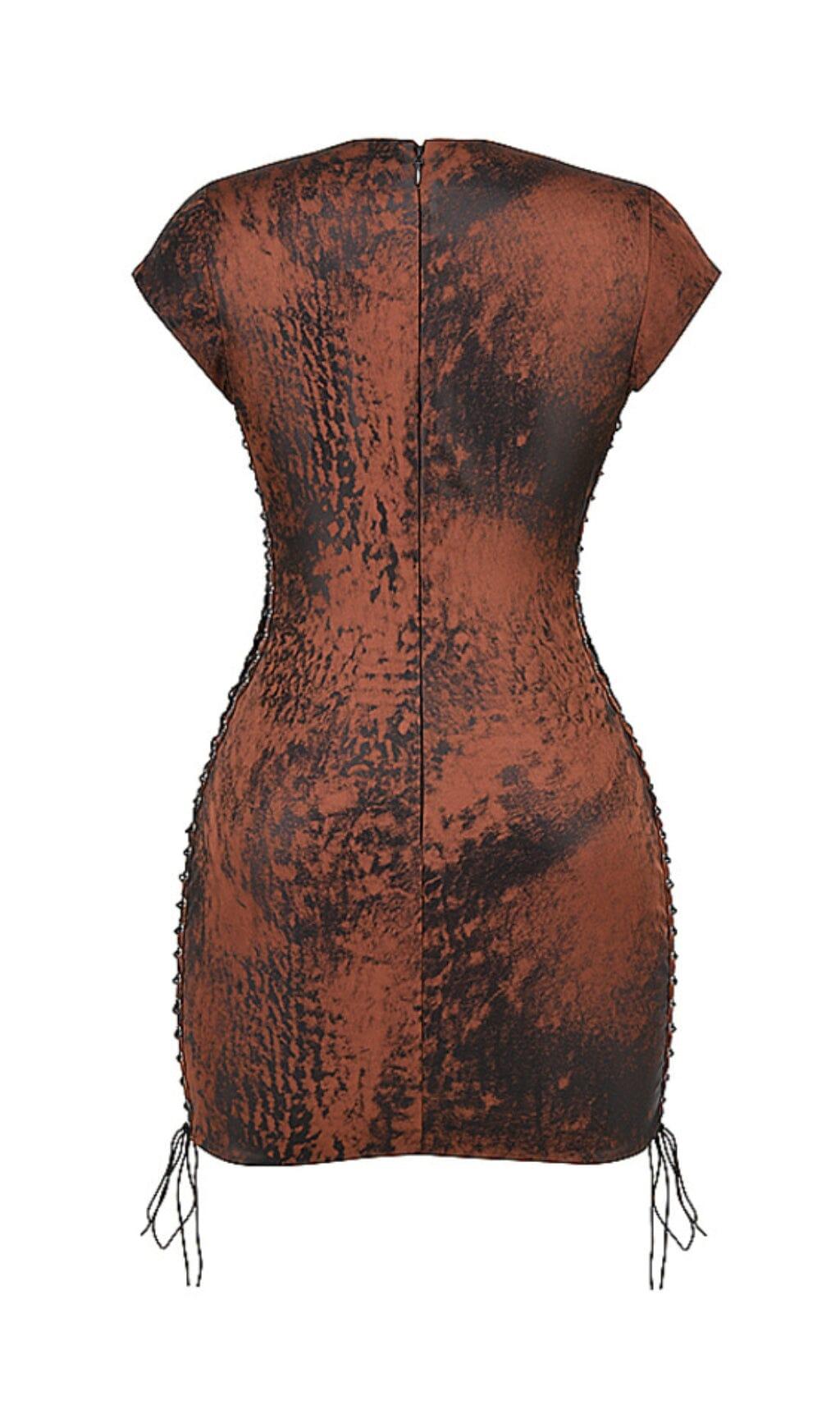 ANTIQUE COPPER LACE UP MINI DRESS