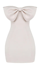 IVORY SATIN CRYSTAL EMBELLISHED BOW DRESS