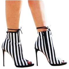 Vertical Zebra Stripe Toe Boots