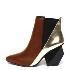 Leather Color Block Ankle  Boots