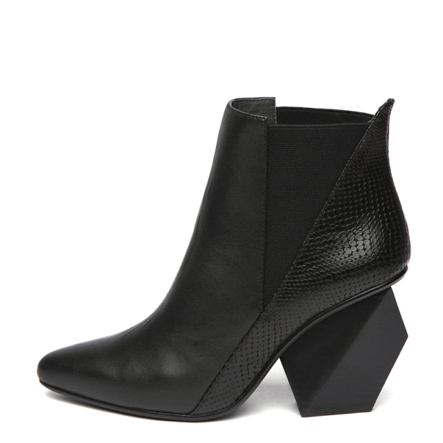 Leather Color Block Ankle  Boots