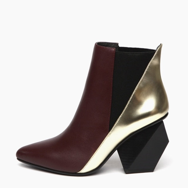 Leather Color Block Ankle  Boots