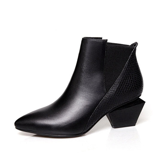 Leather Color Block Ankle  Boots