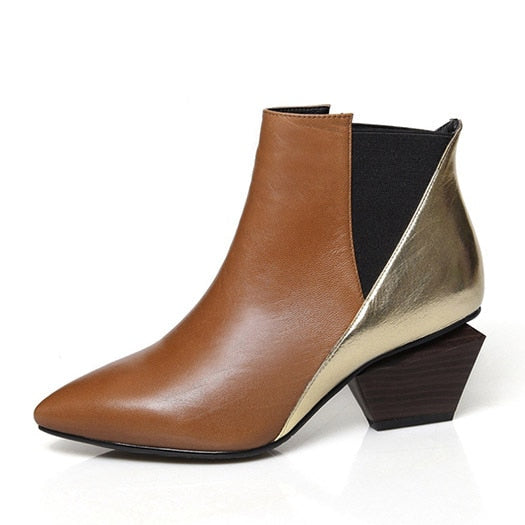 Leather Color Block Ankle  Boots