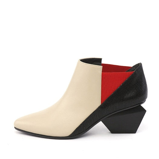 Leather Color Block Ankle  Boots