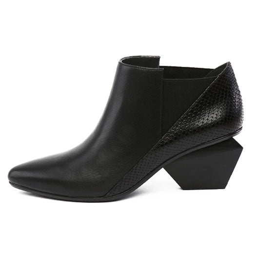 Leather Color Block Ankle  Boots