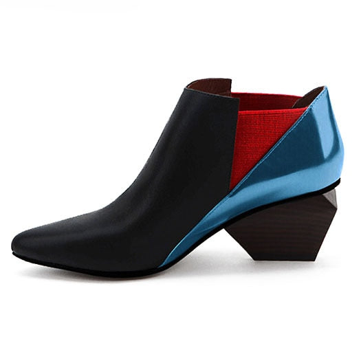 Leather Color Block Ankle  Boots