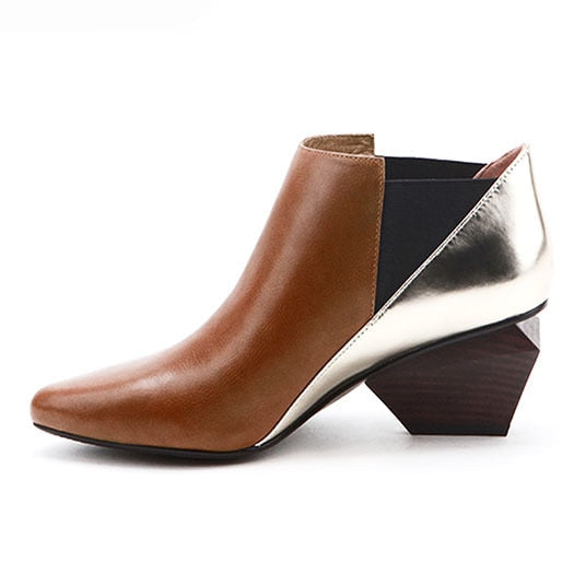 Leather Color Block Ankle  Boots