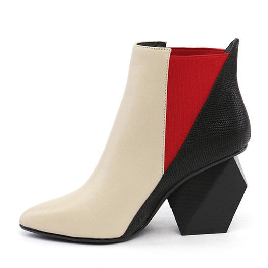 Leather Color Block Ankle  Boots