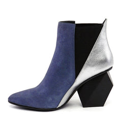 Leather Color Block Ankle  Boots