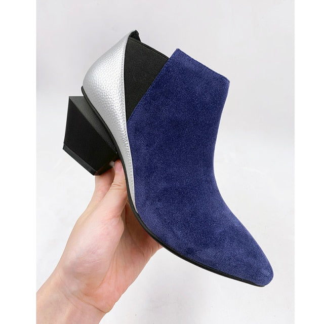 Leather Color Block Ankle  Boots