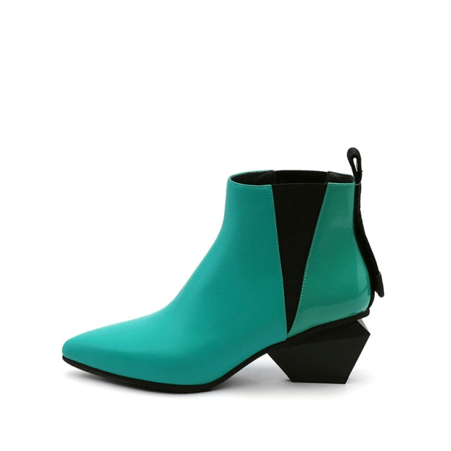 Leather Color Block Ankle  Boots