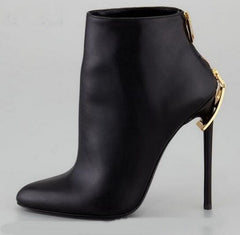 Black Leather Zipper Design Ankle Boots