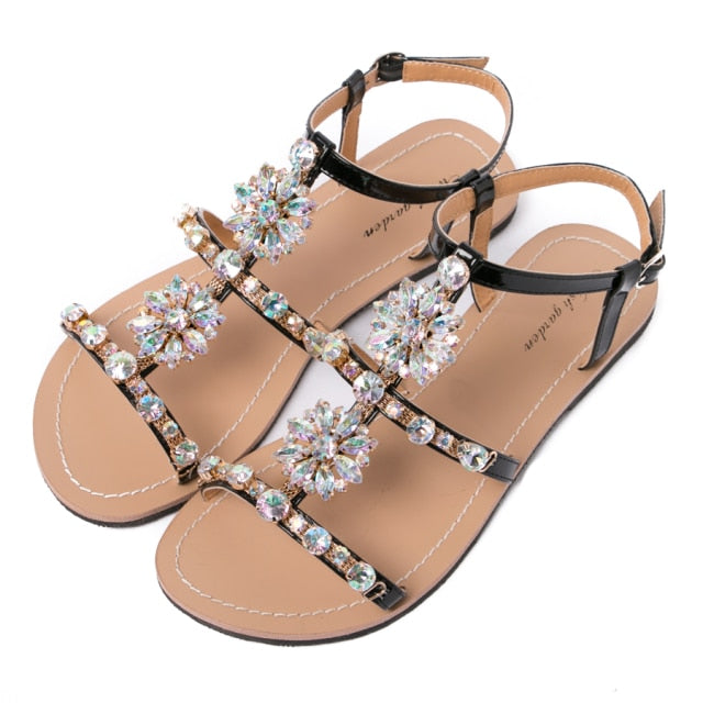 Shining Diamond Rhinestone Casual Flat Sandals