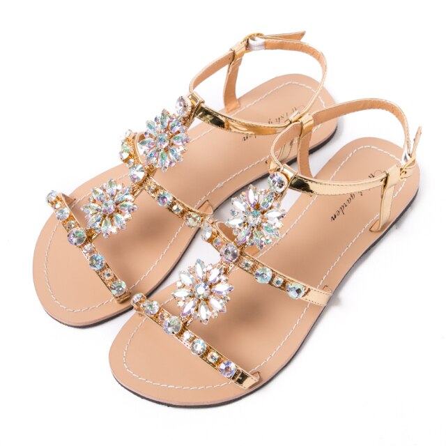 Shining Diamond Rhinestone Casual Flat Sandals